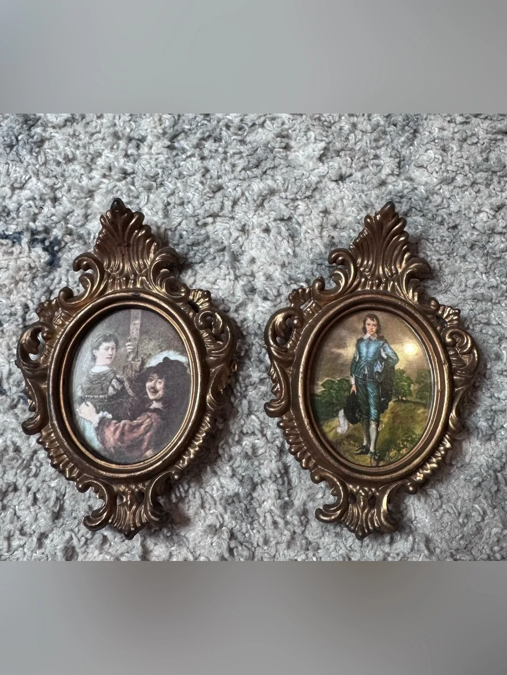 Ornate Bronze-Tone mini baroque style prints with easel backs